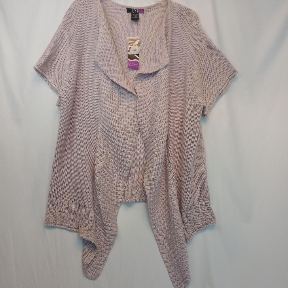 Pink Short Sleeve Open Front Drape Cardigan 1X Vintage LYS